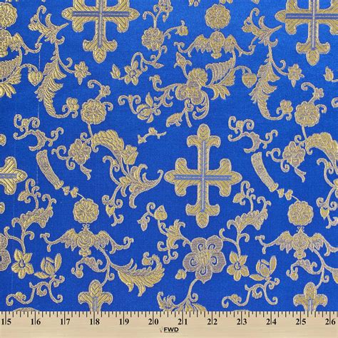 Metallic Gold Church Cross Brocade Fabric 